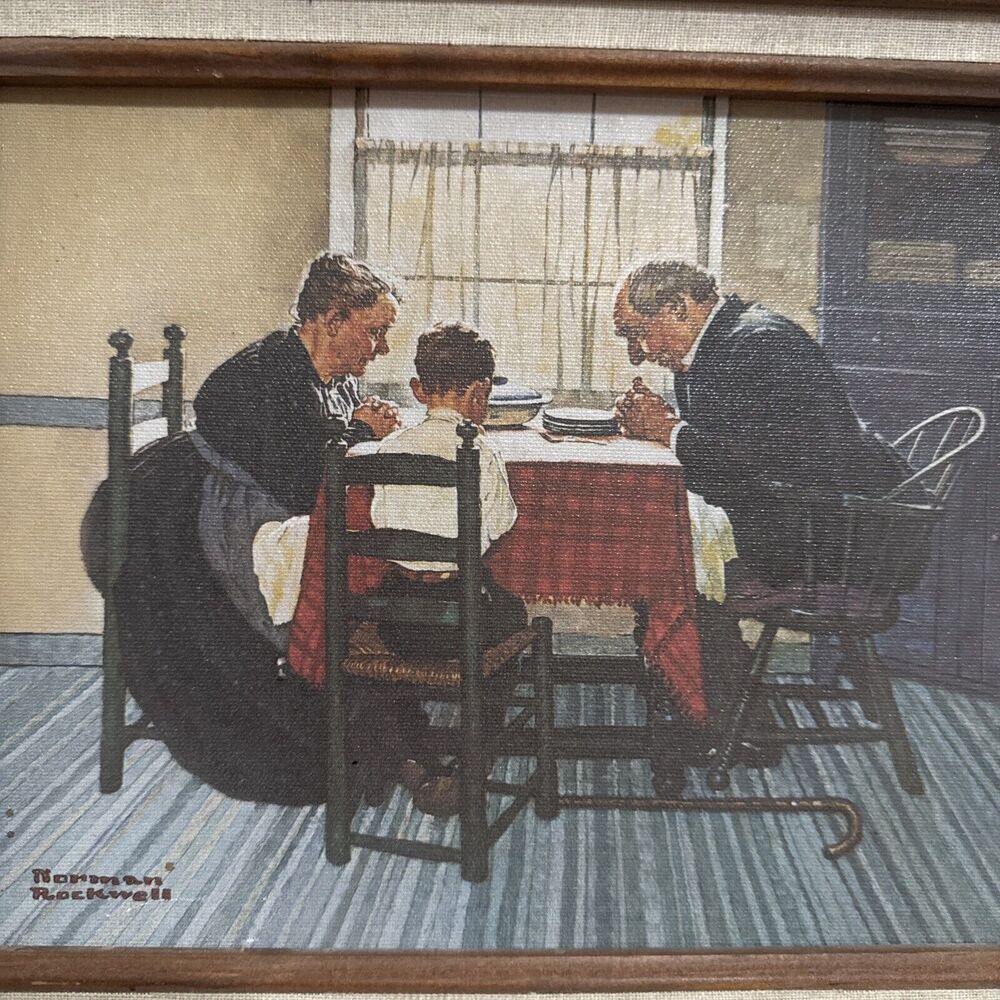 VINTAGE NORMAN ROCKWELL "FAMILY GRACE" Canvas Reproduction - Picture 2 of 9